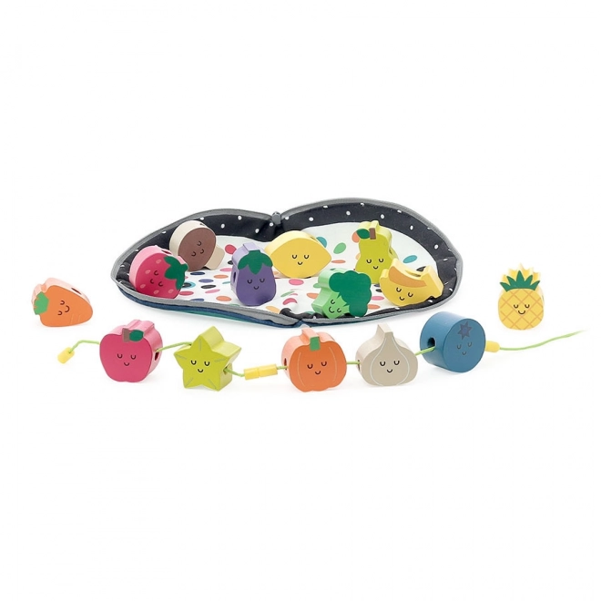 Wooden Bead Lacing Game Fruits and Vegetables