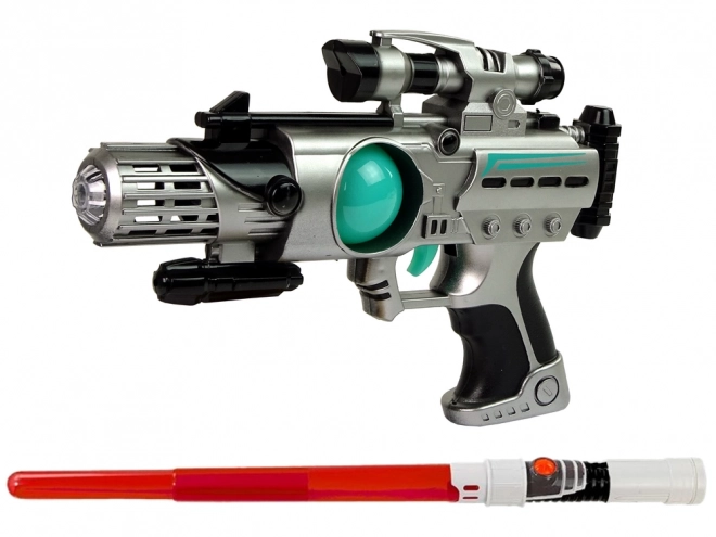 Cosmic Warrior Set with Laser Gun, Light Saber, Handcuffs, and Disk Launcher