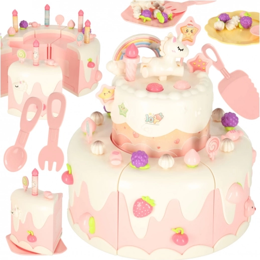 Two-tier birthday cake with music and lights, pink, 16 pieces