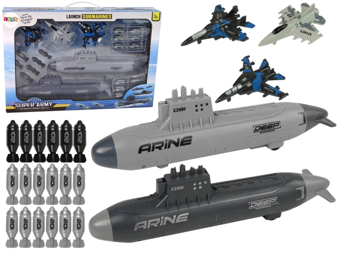 sea army submarine set with jets and bombs