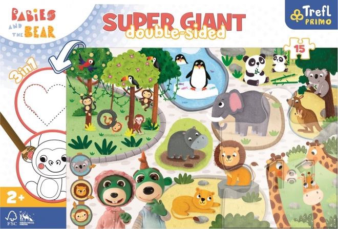 Double-Sided Puzzle Treflíci and Zoo Animals Super Giant 15 Pieces