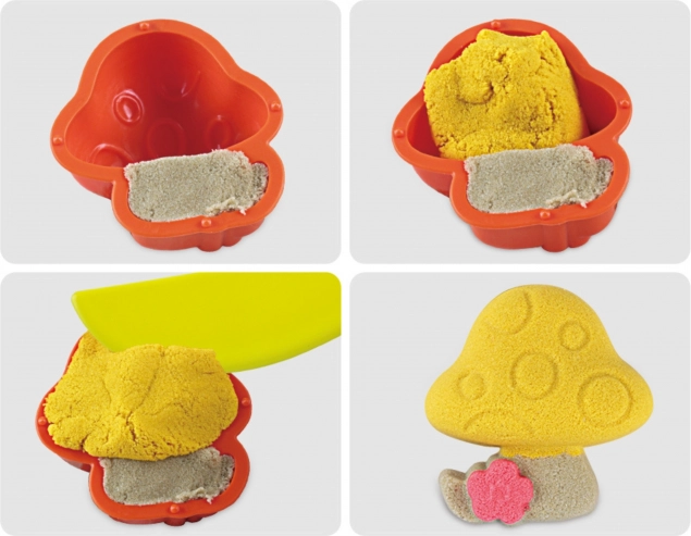 Magisch kinetisch zand Woopie 0,8 kg - set in mand met vormpjes