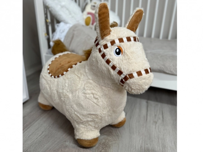 Inflatable Plush Bouncing Horse for Kids – Beige