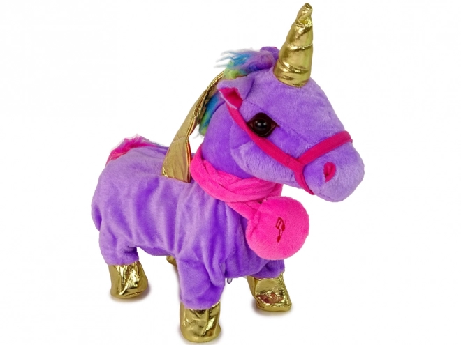 Interactive Purple Unicorn Plush with Gold Wings