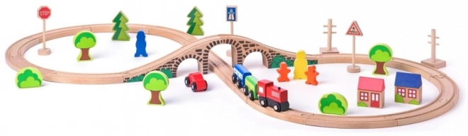 Wooden Train Set with Bridge