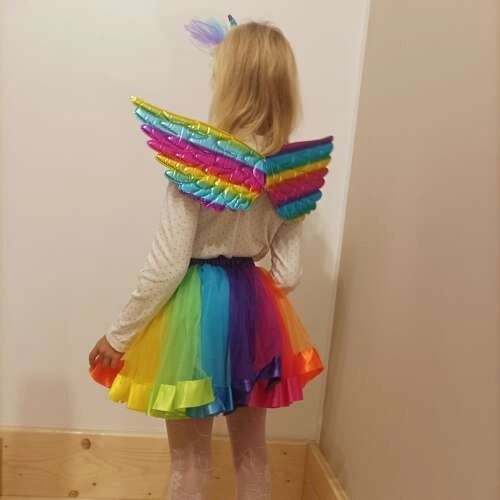 Unicorn Costume with Rainbow Skirt, Wings & Headband