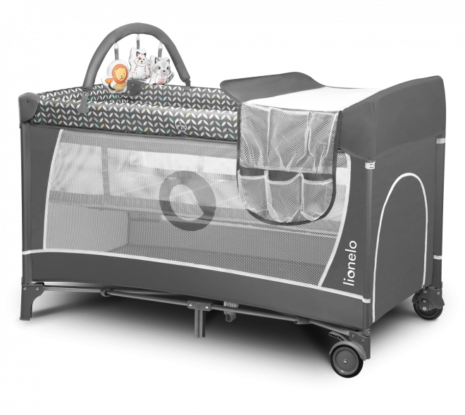 Lionelo Travel Crib and Playpen Flower 2-in-1 Grey Scandi – Grey Scandi