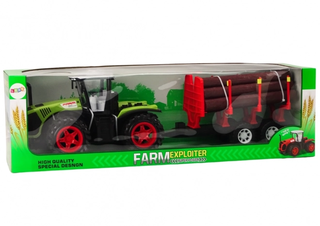 Green Farm Tractor with Log Trailer