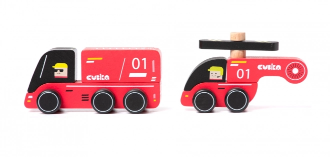 Firefighters Wooden Toy Car with Helicopter