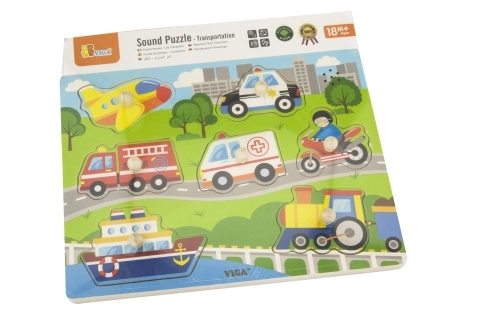 Wooden Puzzle with Sounds - Transport Vehicles