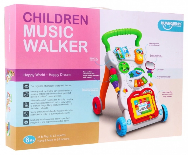 Interactive Baby Walker with Sensory Board, Piano, Drawing Board, and Toy Phone