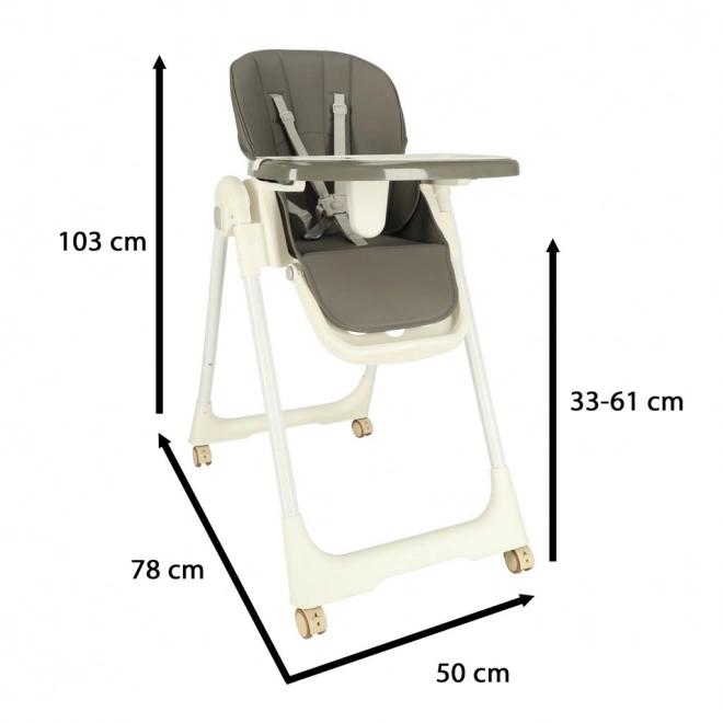 Foldable High Chair With Wheels And Tray - Gray