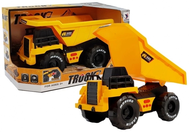 Yellow Friction Powered Dump Truck with Lights and Sounds