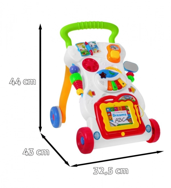 Interactive Baby Walker with Sensory Board, Piano, Drawing Board, and Toy Phone