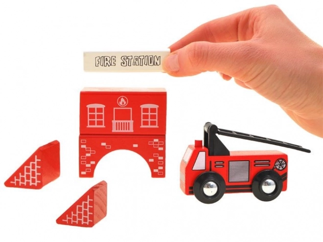 Wooden Building Blocks Town Fire Station Set