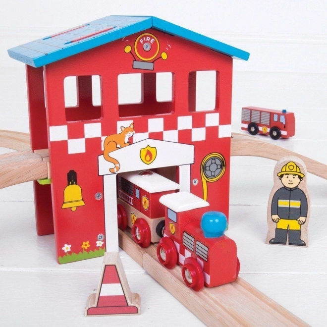 Bigjigs Rail Wooden Fire Station Train Set