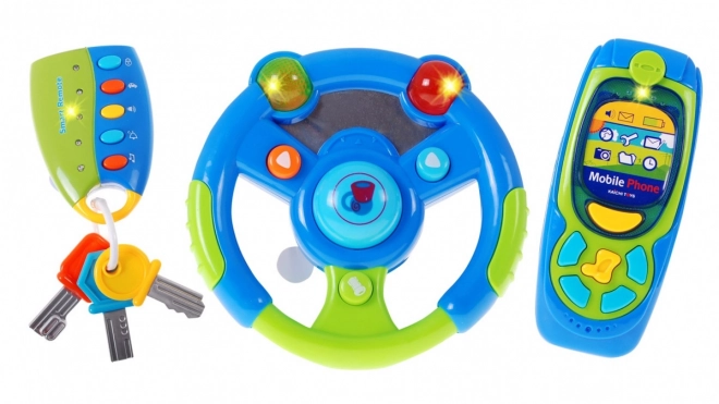 Interactive Driver's Set for Kids 3+ with Steering Wheel, Keys, and Phone