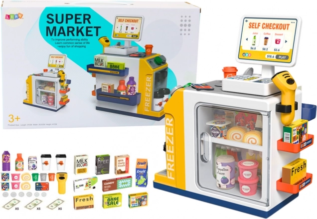 Dziecięcy supermarket z kasą i skanerem ze światłami i dźwiękami
