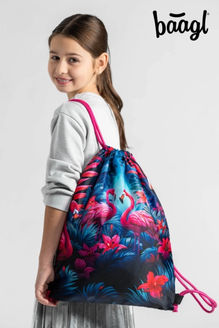 Baagl drawstring bag with flamingo design