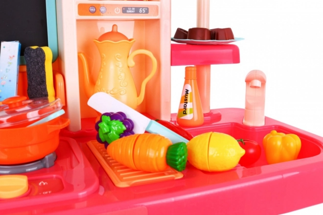 Stylish Pink Kids Kitchen with Water Tap and Interactive Burner