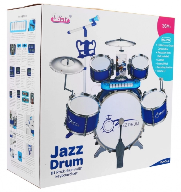 Musical Set Drum Kit with Keyboard and Microphone for Kids 3+ Blue