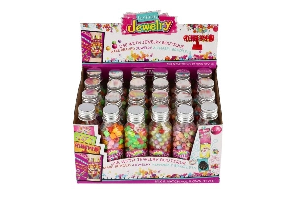 Bead Set With String - Colorful Plastic Beads in Plastic Jar