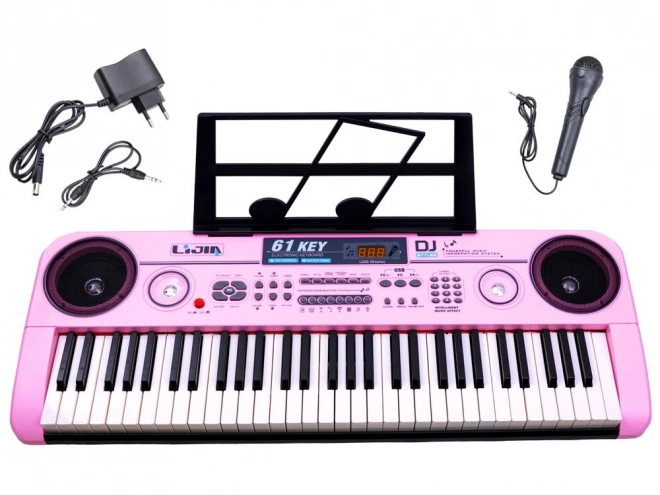 Multifunctional 61-Key Keyboard with Microphone – pink