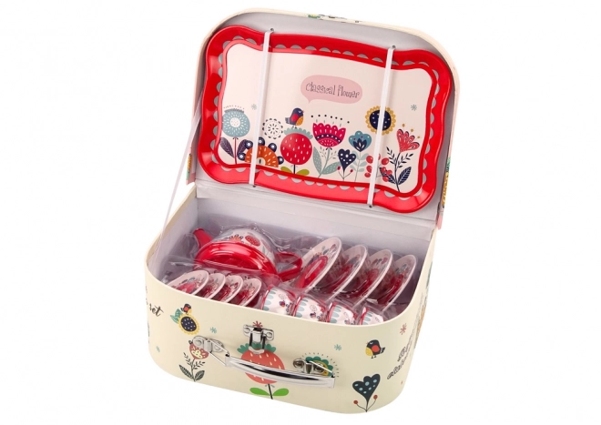 Tea and Coffee Set in Carry Case with Cups and Saucers Red