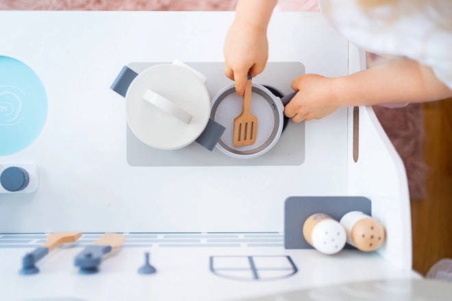 Wooden Play Kitchen with Light and Accessories