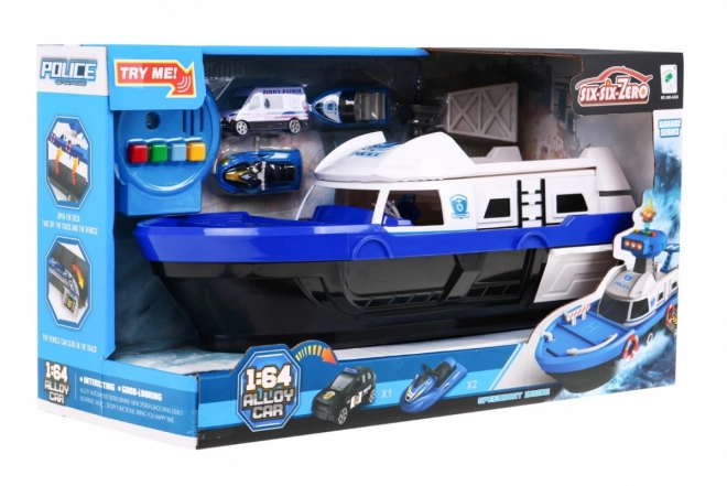 Interactive Police Boat 2-in-1 with Storage and Vehicles for Kids 3+