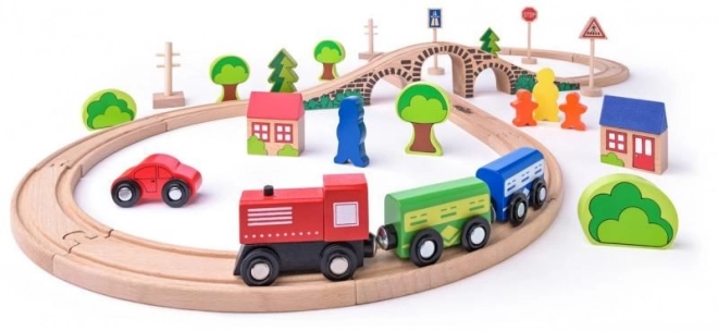 Wooden Train Set with Bridge