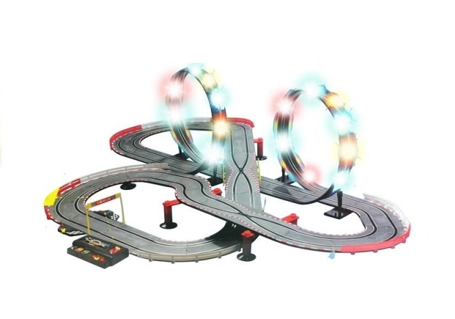 racetrack with 2 slot cars and loop