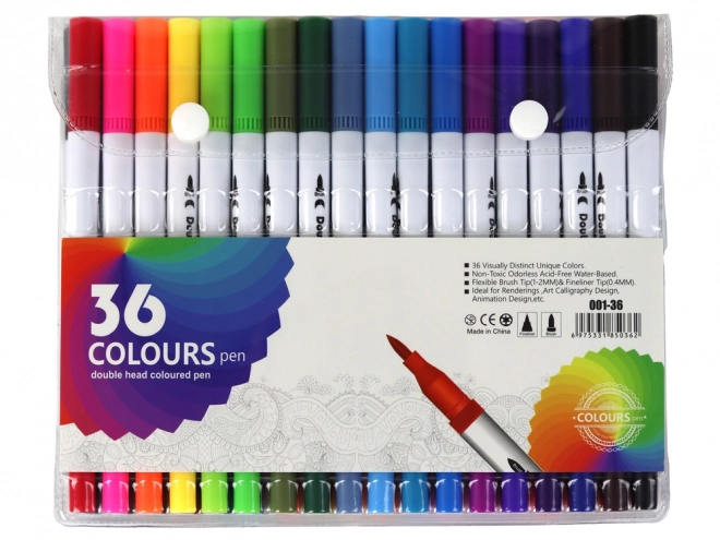 Set of 36 Multicolor Dual-Tip Markers with Organizer