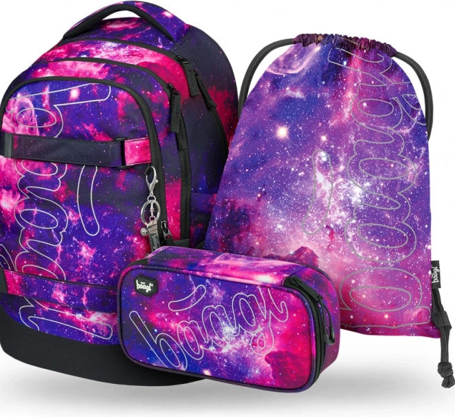 Set scolastico Baagl Galaxy: zaino, astuccio, sacco