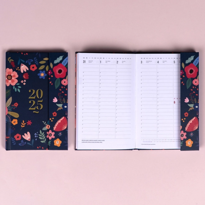 Weekly Magnetic Diary Blue Flowers 2025