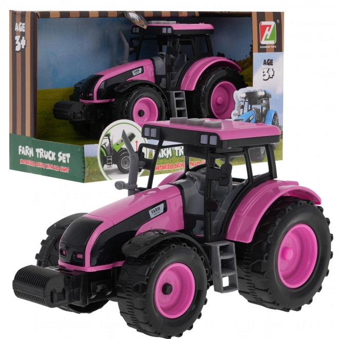 Interactive Pink Tractor for Children 3+ with Opening Hood, Sounds, and LED Lights