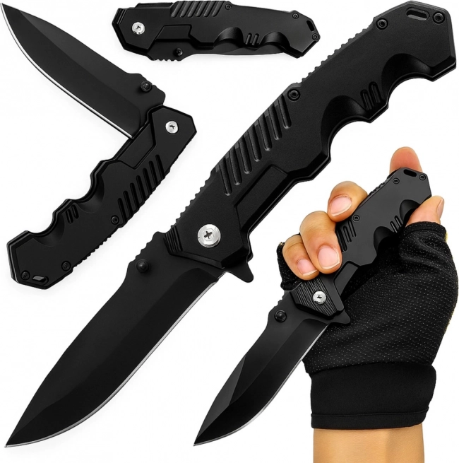 Coltello da caccia tattico pieghevole nero