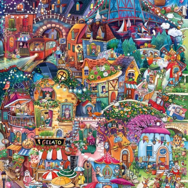 Puzzle HEYE Happy Town : Bonsoir ! 1000 pièces