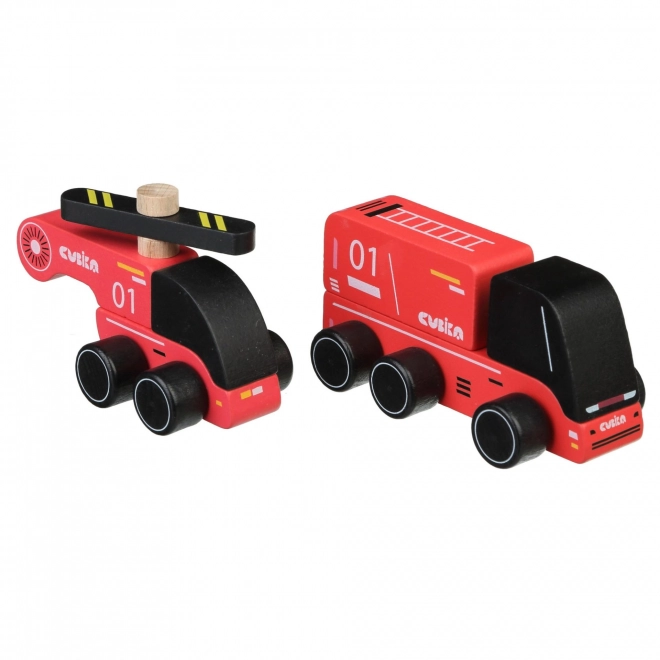 Firefighters Wooden Toy Car with Helicopter