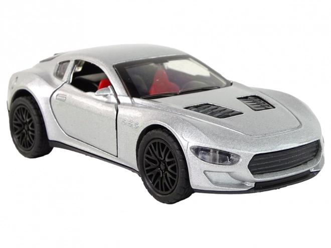 Silver Toy Car with Friction Drive, Lights, and Sounds