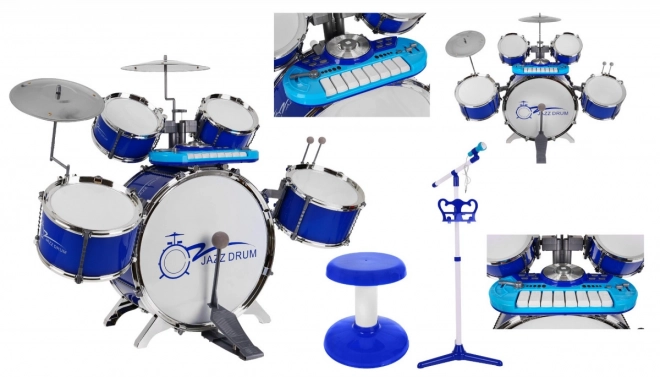 Musical Set Drum Kit with Keyboard and Microphone for Kids 3+ Blue