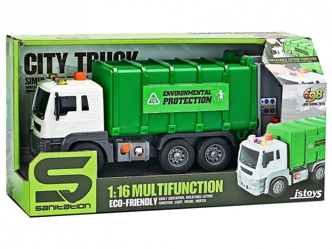 Friction-Powered Green Garbage Truck with Sound Effects