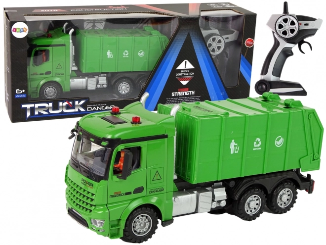 Remote Controlled Green Garbage Truck with Lights and Sound