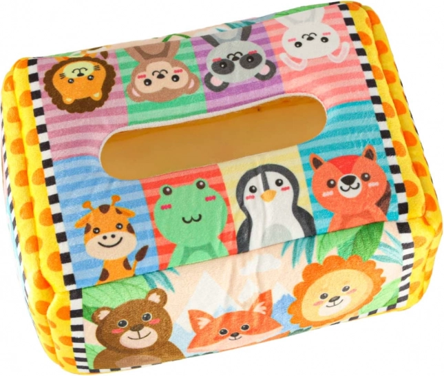 Boîte sensorielle Montessori avec mouchoirs colorés et animaux