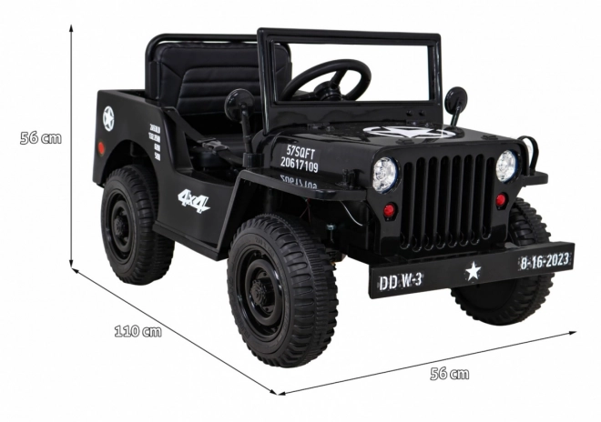 Retro military car for kids black + 4x4 drive + remote control + 2 luggage racks + slow start + MP3 LED