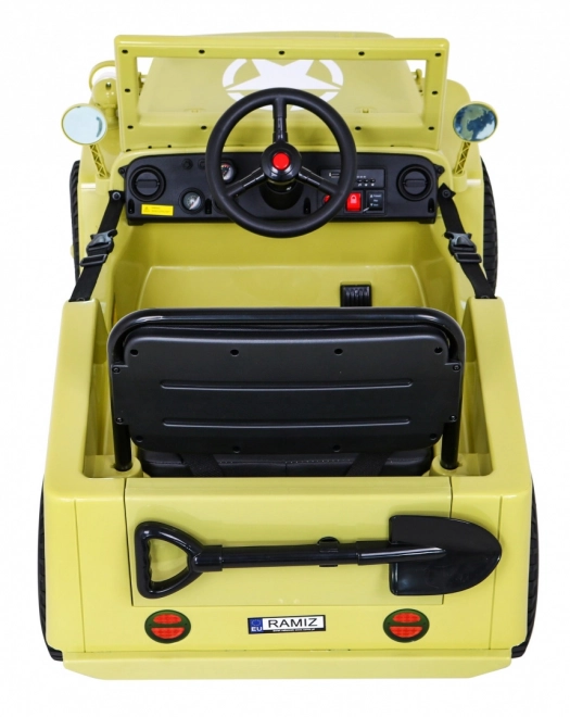 Retro military car for kids beige + 4x4 drive + remote control + 2 luggage racks + slow start + MP3 LED