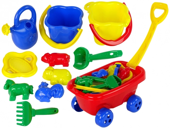 Pull Cart with Sand Playset Two Buckets Red