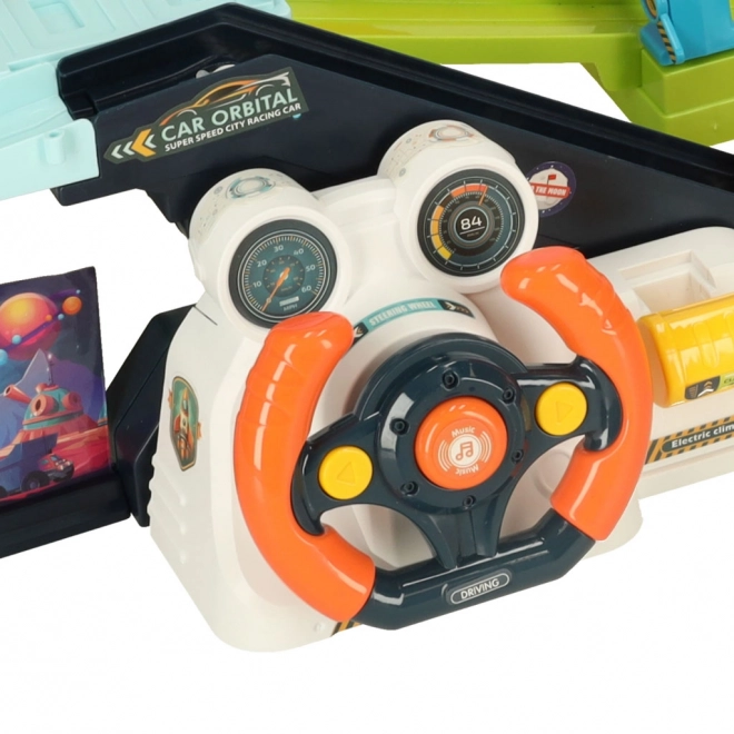 Space Multi-Level Car Track with Steering Wheel