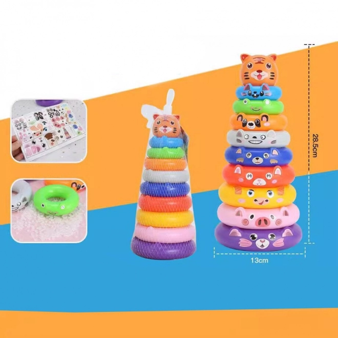 Colorful Animal Stickers Ring Pyramid with Tiger