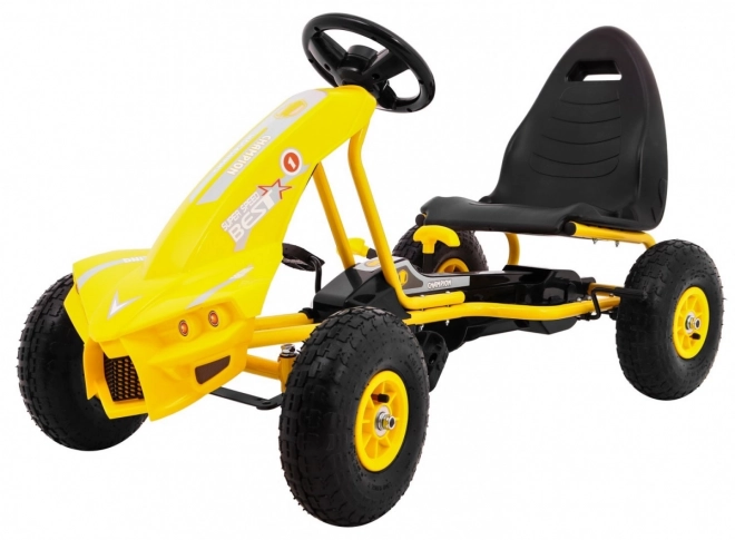 Pedal Go-Kart Champion for Kids 3+ Yellow with Inflatable Tires, Adjustable Seat and Hand Brake